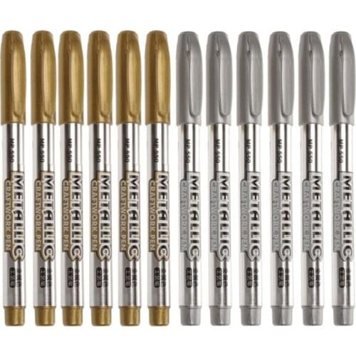 12Pc Gold Silver Resin Drawing Pen Graffiti Highlights Metallic Permanent Marker