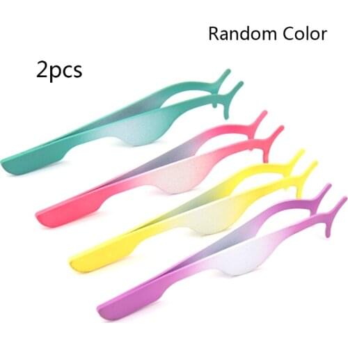 2pcs Stainless Steel False Eyelashes Applicator Tool Eyelash Extension Tweezers Remover Arc Clip Nipper Tool