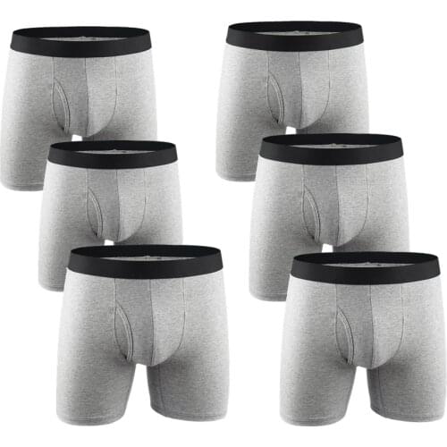 6 Pack Mens Boxer Briefs Good Performance Long Underpants man Fly Front with Pouch Cotton Underwear men
