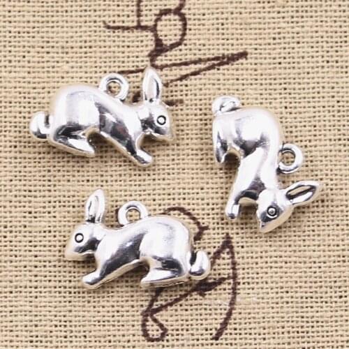 6pcs Charms 3D Rabbit 13x19x6mm Antique Silver Color Plated Pendants Making DIY Handmade Tibetan Silver Color Finding Jewelry