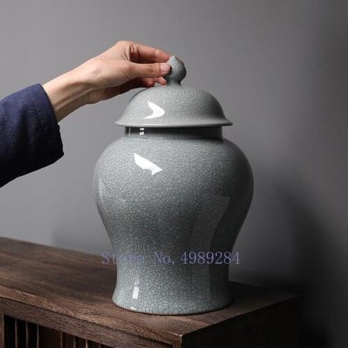 Chinese Retro Storage Tank Ceramic Storage Tank Sealed Tea Storage Organization Modern Home Decoration with Cover Tea Organizer