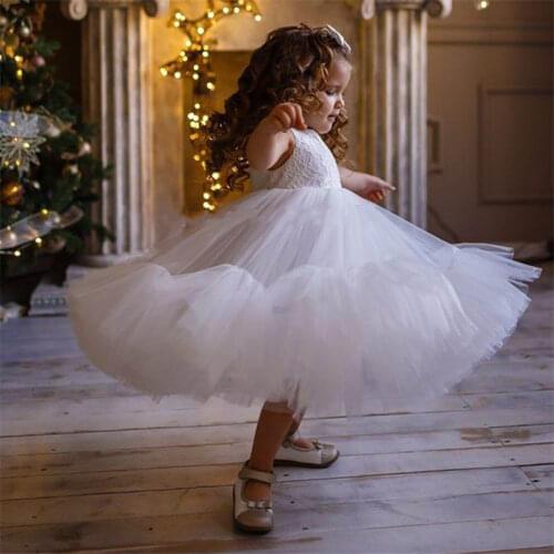 Custom White Infant Girls Dresses Puffy Tulle Kids Clothes Children Birthday Party Dress Pageant Gown Photography