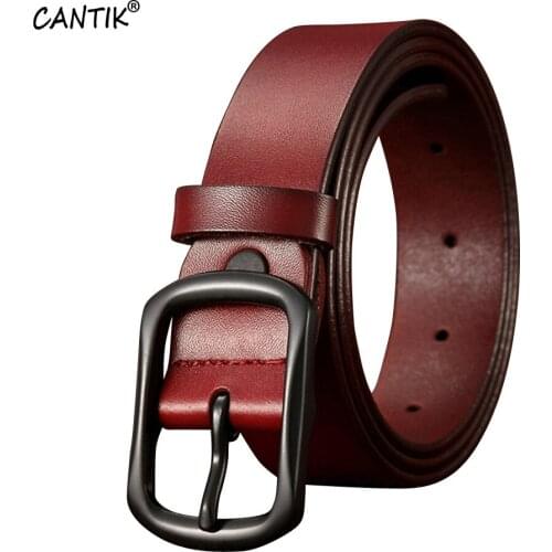 CANTIK Ladies Quality Cowhide Leather Belts Black Alloy Pin Buckle Metal Jeans Clothing Accessories for Women 2.8cm Width FCA013