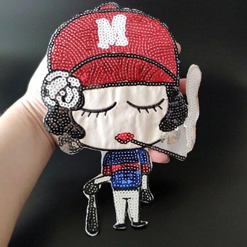 T shirt Women patch red sequins fabric 255mm dame deal with it biker patches for clothing stickers strange things free shipping