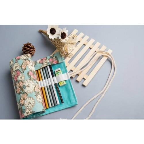 Hot selling canvas large capacity handmade bag pencil case curtain 36/48/72 colored pencils bag big box children painting