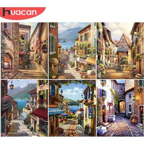HUACAN Pictures By Numbers Town Handpainted Unique Gift Oil Painting By Number On Canvas Landacape Acrylic Home Decoration