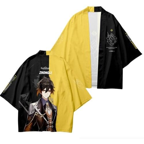 2021 Genshin Impact Kimono Zhongli Yukata Men Women Cardigan Blouse Haori Obi Asian Harajuku Japanese Kimono Anime Clothes