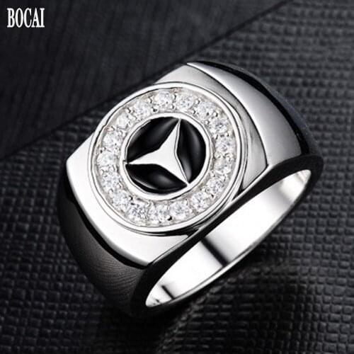 BOCAI New real s925 sterling silver ring mens ring fashionable single nobleman domineering simple ring customizable LOGO