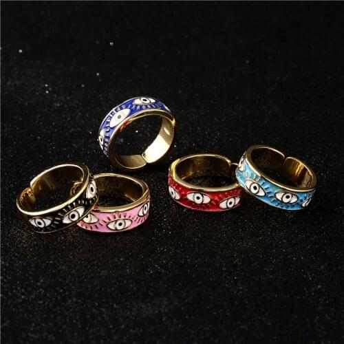 New Ins Real Gold Plated Eye Ring Simple Retro Opening Adjustable Demon Eye Ring For Women Girls Fashion Jewelry