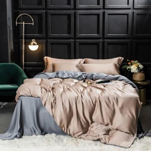 Svetanya Gold Grey Patchwork Solid Artificial Silk Bedding Sets King Queen Size Satin Linens Sheet Duvet Cover Set Pillow Sham