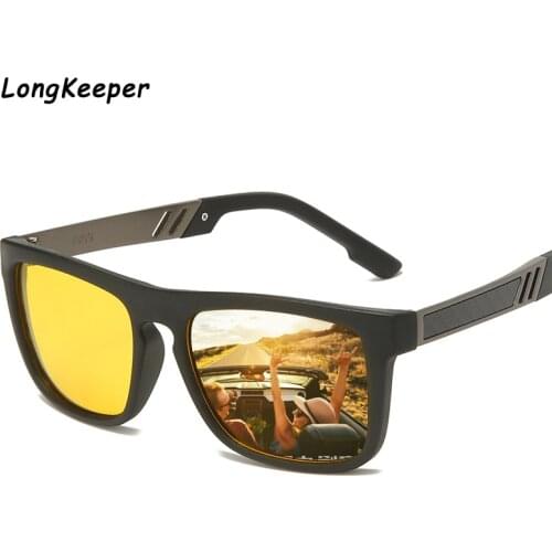 LongKeeper Brand Night Vision Sunglasses Men Driving Anti-Glare Yellow Lens Eyewears Gogggles UV400 TR90 Square Glasses gafas