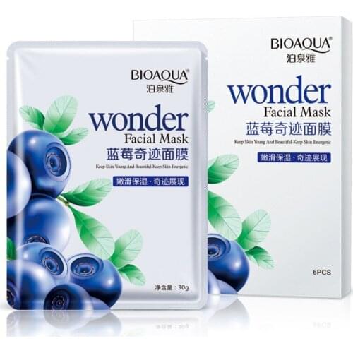 6Pcs/Box Aging Wrinkle Blueberry Facial Mask Face Care Anti Oxidant Whitening Brightening Hydrating Smooth Moisturizing Mask