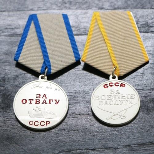 2pcs/lot USSR Medal for Courage CCCP Medal for Valour Soviet Union combat medal meritorious service WWII Russia Badges