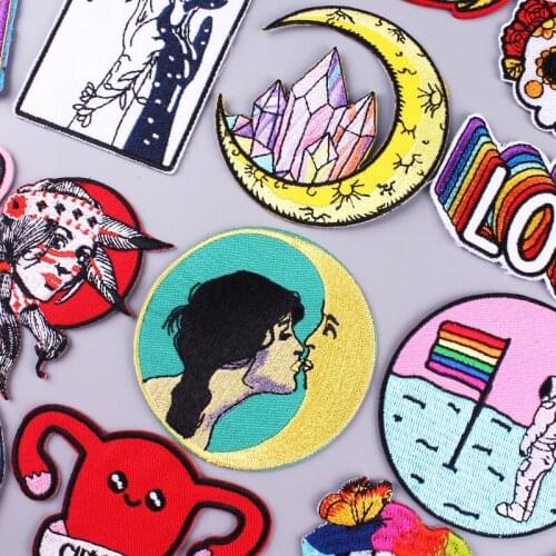 DIY Cartoon Rainbow Patches for Clothing Iron on Embroidered Patch on Clothes Anime Lips Letter Sticker Patches Applique Badge
