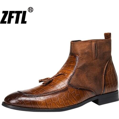 ZFTL Men Ankle Boots male Chelsea boots Vintage tassel boots men Autumn and winter plus size man boots