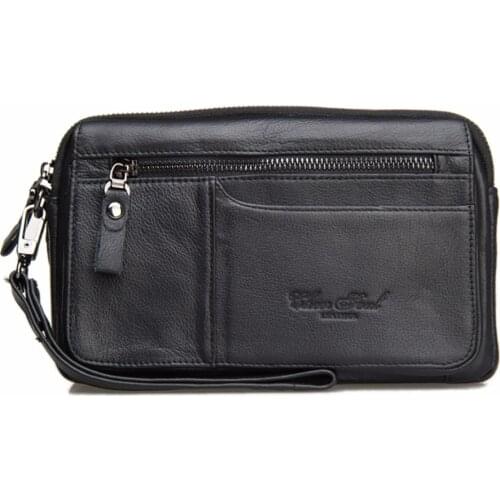 Norbinus 100% Men Genuine Leather Clutch Bags Business Cowhide Wallets Mobile Phone Case Long Purse Pouch Male Zipper Handy Bag