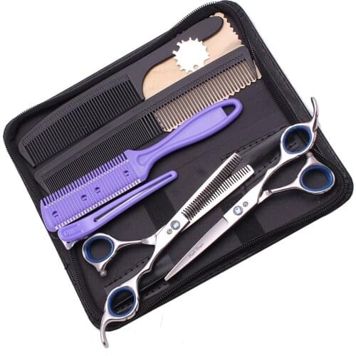 Barber Scissors Set 5.5" 6" Purple Dragon Japan 440C Haircut Hairdressing Scissors Add Case 2001# Tijeras Peluqueria Profesional