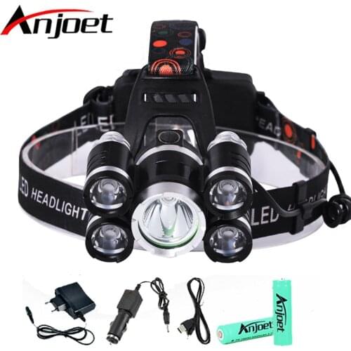 Anjoet 15000Lm LED Head Lamp Light XML T6+4R5 Headlamp Rechargeable 18650 Head Flashlight Torch Camping Fishing Hunting Lantern