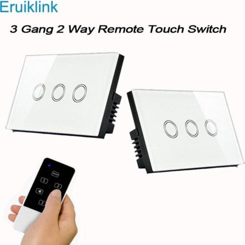 Eruiklink US / AU RF / Touch Control Wall Light Switch 3 Gang 2 Way Wall Touch Light Switch Smart Home Wifi Remote Via Geeklink