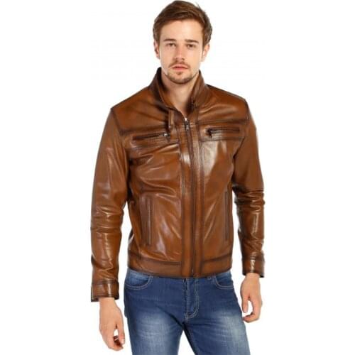 Genuine Soft Lambskin Leather Jacket Handmade Man Brown Jacket Biker Motorcycle Style Jacket Bomber Real Fur Coat Custom Product