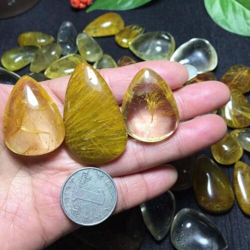 Natural gold quartz stone rutilated quartz crystal pendant for Jewelry making