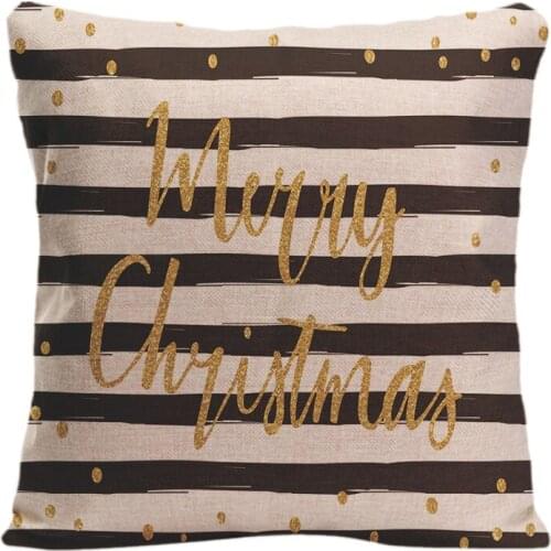 Cotton Linen Merry Christmas Gold Glittering Lettering Throw Pillow Case Decorative Cushion Cover Deer Pillowcase Customize Gift