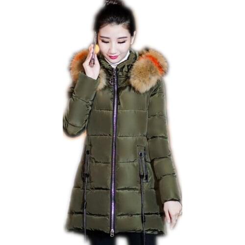 2018 New Casual Medium-Long Winter Women Jacket Hooded Colorful Fur Collar Solid Wadded Jacket Female Winter Coat Plus SizeQ1134