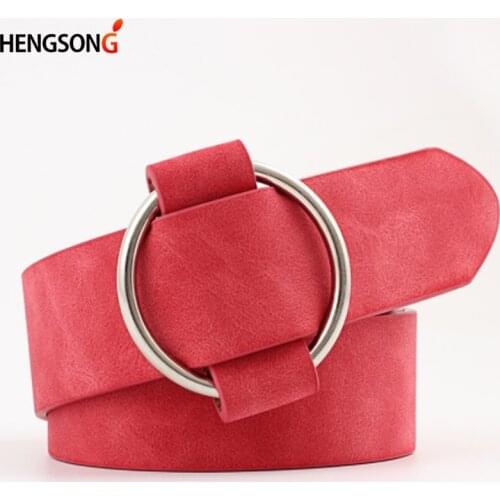 Sexy Female Casual Round buckle wide belts Fashion women dress jeans belt For woman ladies faux leather straps cinturon mujer