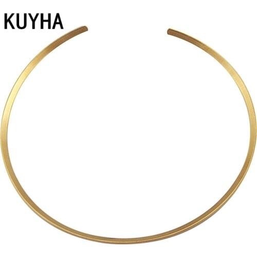 Carved Gold Torques Choker Metal Texture Simple Shape Collar Necklace (Narrow Version) Torques Chain Statement Necklace Jewelry