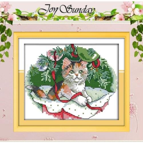 Christmas kitten Patterns Counted Cross Stitch 11CT 14CT Cross Stitch Set Wholesale Cross-stitch Kit Embroidery Needlework