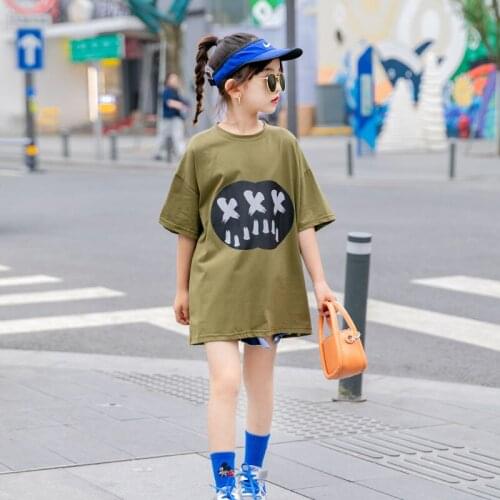 Girl Back Large X Short Sleeve Amy Green Shirt Fashionable Summer Students Wear For 4-14 Years Old Girl Tees