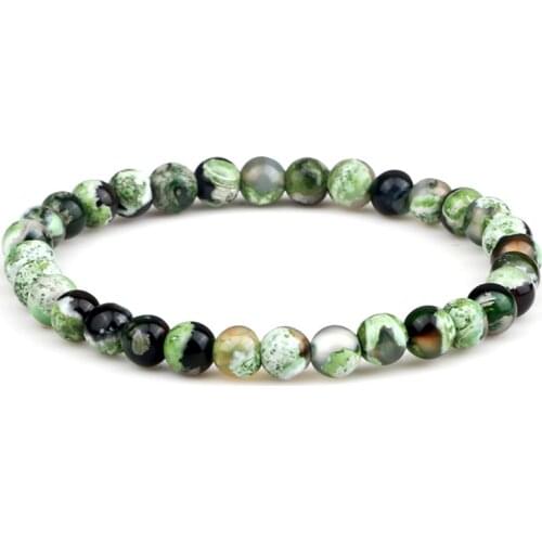 Handmade Natural Stone Green Fire Agates Beads Bracelet Men Yoga Elastic Jewelry Fashion Beaded Charm Bracelets for Women Gifts