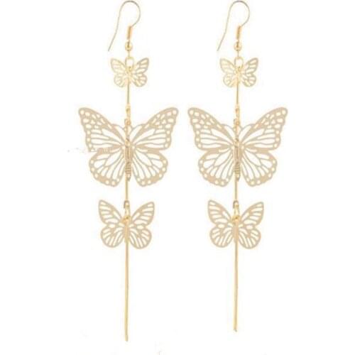 Top Fashion Real Earings Pendientes European And American Fashion Punk Multi-level Long Hollow Out The Butterfly Earrings