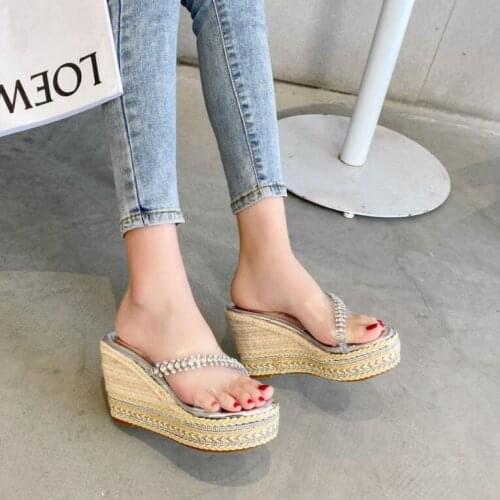 Slippers Women Crystal High Heel Pumps Ladies Shoes Wedges Slides Party Slippers Platform Ladies Shoes Peep Toe Zapatos De Mujer