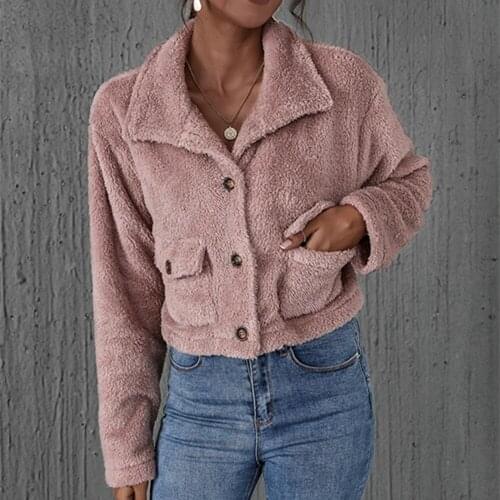 Faux Fur Coat Women Winter Autumn Long Sleeve Single Breasted Slim Fur Jacket Harajuku Overcoat Pocket Casual Teddy Outwear