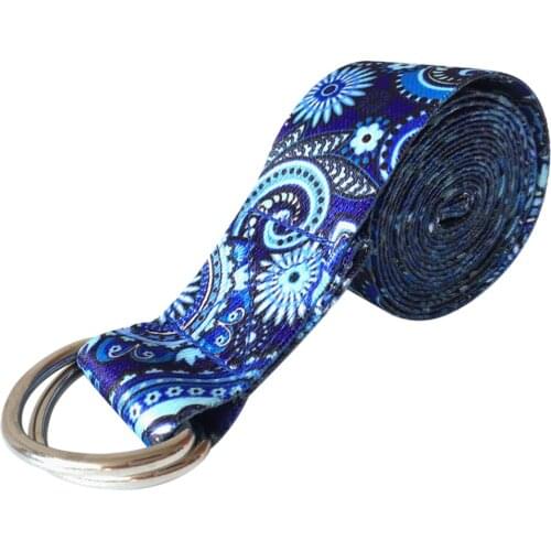 Sports Yoga Resistance BandPrinted Cotton Exercise Strap Adjustable Fitness Physical Therapy Flexibility Strap with Metal Ring