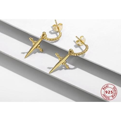 Vintage 18K Gold Plating Cross Dangle Earrings for Women Statement C-shaped Beaded Drop Earrings 925 Sterling Silver Jewelry