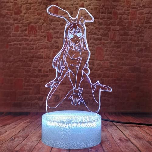Luminous Bunny Girl Model 3D LED Nightlight Visual Illusion LED Desk Lamp Sleeping Manga Sakurajima Mai Anime figure Toys boys