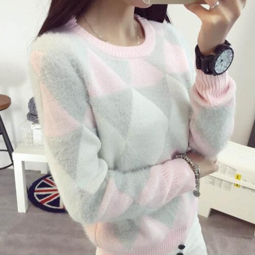 Spring Autumn Women Fashion Female Pullovers Winter Sweater Pullover Long Sleeve Plaid Casual Ladies Sweaters
