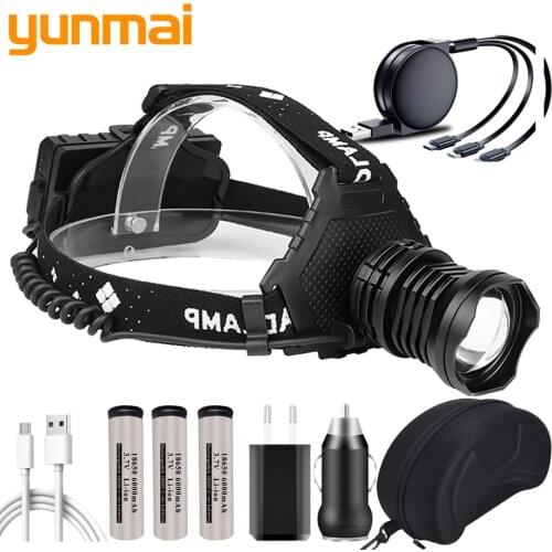 The Most Brightest 500000LM Led Headlamp Powerbank Zoomable Headlight Head Lamp 8000lm 3* 18650 Battery for Fishing & Camping