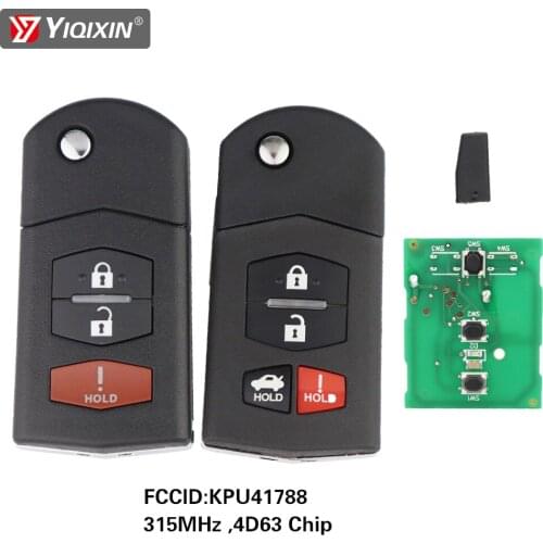 YIQIXIN 4D63 Chip 3/4 Buttons Folding Remote Car Key Fob 313.8MHz FCCID:KPU41788 For Mazda 3 5 6 CX-7 CX-9 MX-5 Miata 2009-2010