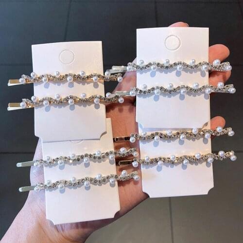 H:HYDE Women Elegant Crystal Pearls Bending Barrettes Hair Holder Ornament Headband Hair Clips Hairpins Fashion Hair Accessories