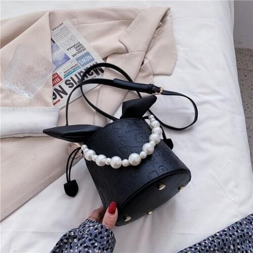 Women Fashion PU Leather Shoulder Bags Handbag Bags for 2021 Girls Female Shoppers Casual Purses New Pearl Design Bucket Wallets