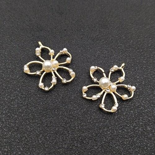 10 PCS 23*25mm Inlaid Pearl Metal Flowers Charms Pendant Handmade Diy Charms For Jewelry Making