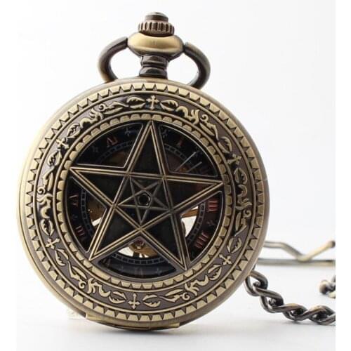 10pcs/lot Hollowed Star Bronze Mechanical Pocket Watch Steampunk Hand Wind Pocket Watch Wholesale