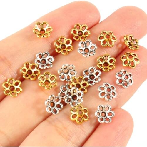 100cps/lot Antique Silver Color Tibetan Beads Caps End Caps Flower Beads Needlework for Jewelry Making Findings DIY Accessories