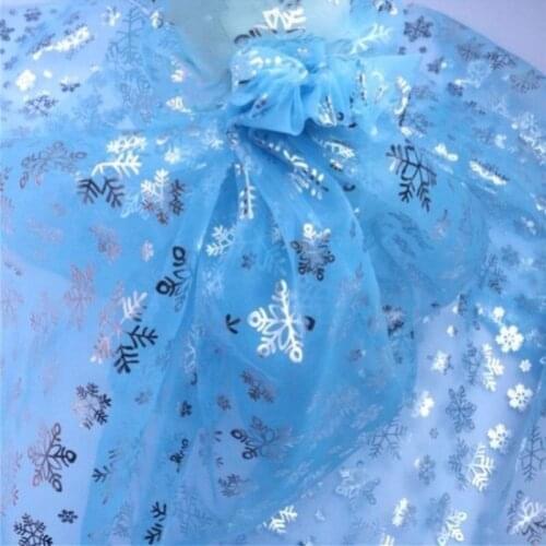 150 Cm Blue Silver Snowflake Sequins Fabric DIY Sewing Princess Dress Wedding Party Decor Silk Fabric Home Decor Cloth Supplies