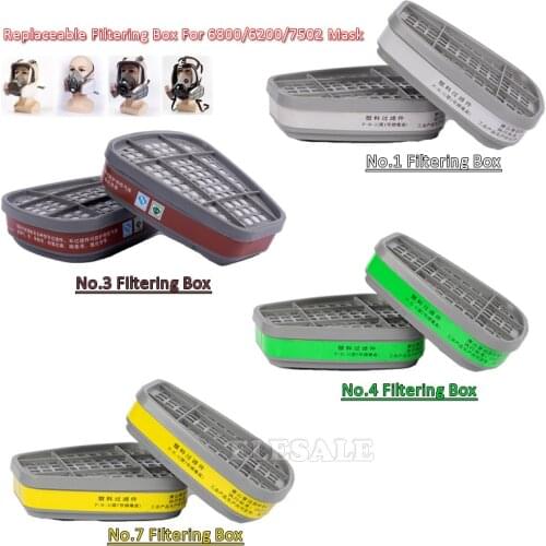 2pcs/Set Filtering Cartridge Activated Carbon Filter Box For Chemical Respiratory Gas Dust Mask 6200/6800/7502 Accessories