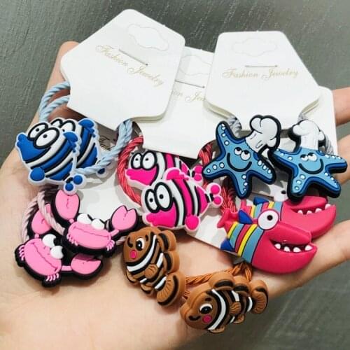 2Pcs Fish Starfish Animals Hair Accessories Children Rubber Bands Scrunchies Elastic Hair Bands Girls Headwear Decorations Ties