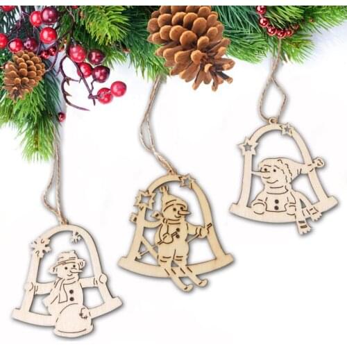 3PCS Vintage Christmas Wooden Pendants Ornaments DIY Wood Crafts Xmas Tree Ornaments Christmas Party Home Decorations Kids Gift